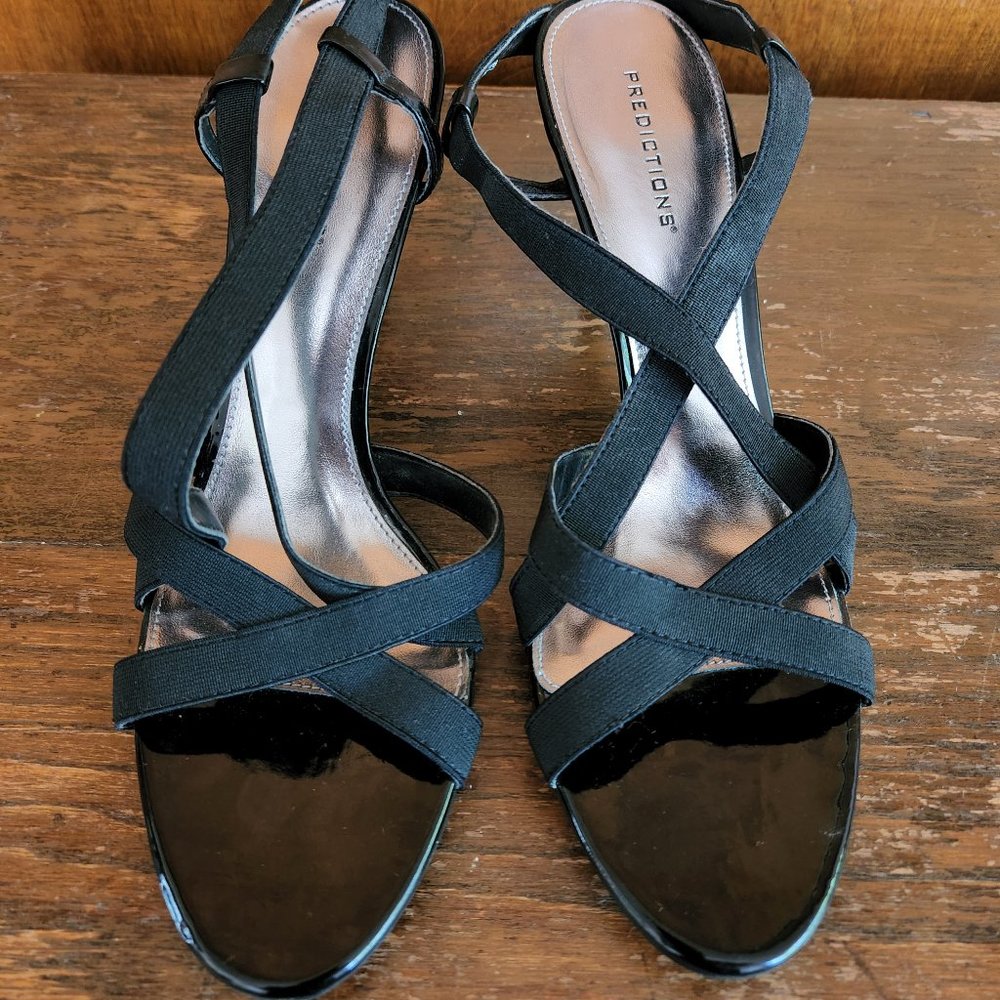 Sandals with Elastic Straps, Black, Size 11